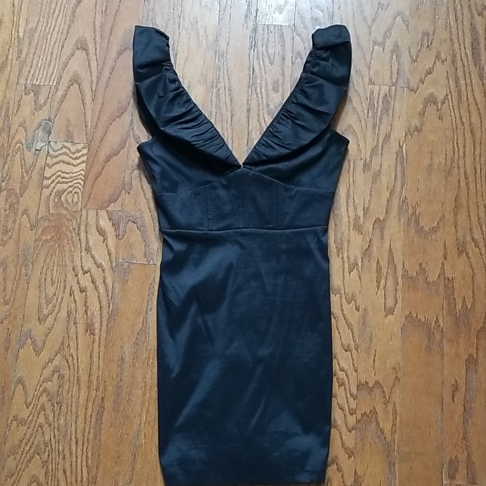 NASTY GAL BLACK SHOULDER MINI DRESS SIZE 10